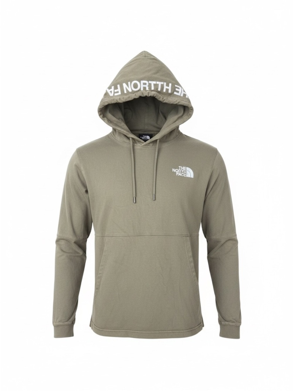 The North Face Pullover Hoodie Logo Spell Out Men Olive Army Green Heavy *hole*
